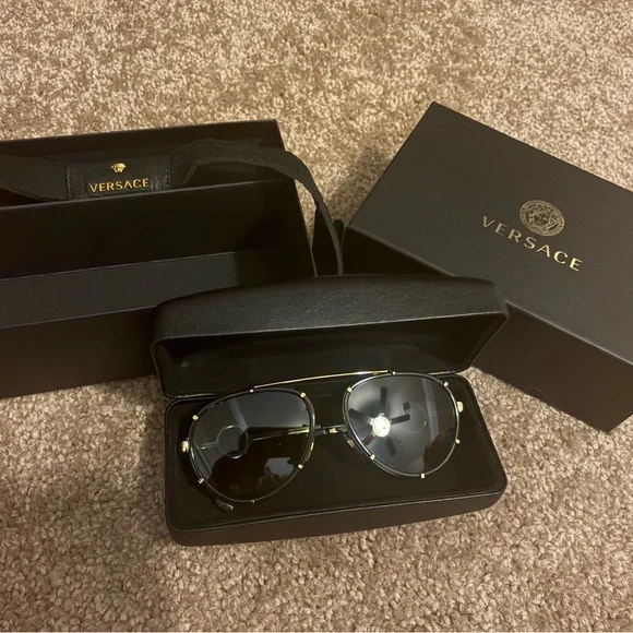 Versace Gold-Trimmed Black Aviator Sunglasses